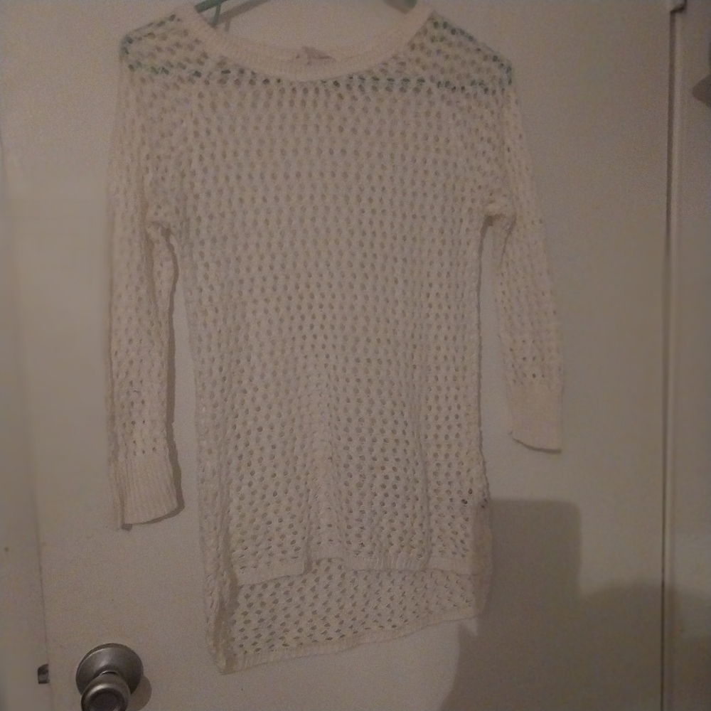 Derek Heart Cream Crew Neck Sweater Open-Knit Design